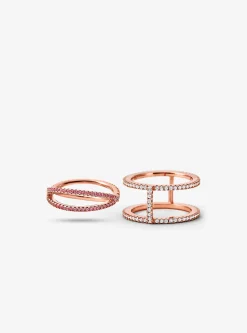 Anel de encaixe com incrustações em prata de lei banhada a ouro rosa de 14K | Michael Kors [PT]