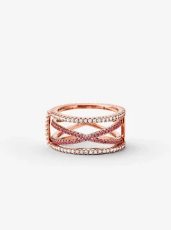 Anel de encaixe com incrustações em prata de lei banhada a ouro rosa de 14K | Michael Kors [PT]