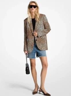 Blazer em crepe elástico com estampado de leopardo | Michael Kors [PT]