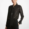 Blusa com gola com laçada em georgette com lantejoulas às riscas | Michael Kors [PT]