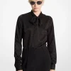 Blusa com gola com laçada em Moiré | Michael Kors [PT]