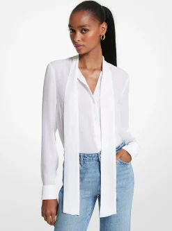 Blusa com gola com laçada em mistura de viscose | Michael Kors [PT]
