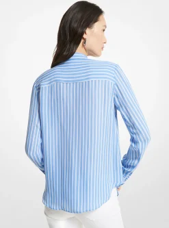 Blusa com laçada em georgette às riscas | Michael Kors [PT]