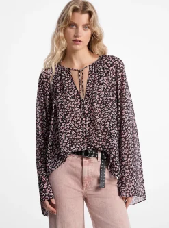 Blusa com mangas à boca de sino em georgette floral | Michael Kors [PT]