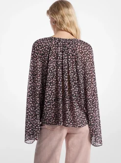 Blusa com mangas à boca de sino em georgette floral | Michael Kors [PT]