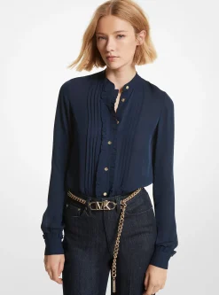 Blusa plissada em georgette com folhos | Michael Kors [PT]