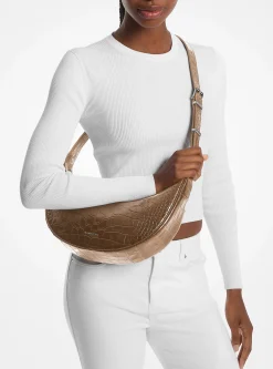 Bolsa a tiracolo em pele com motivo de crocodilo em relevo Avra média | Michael Kors [PT]
