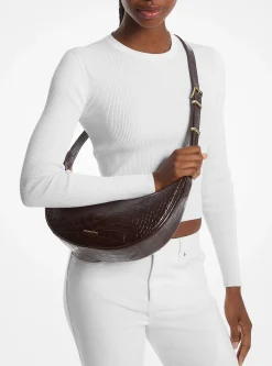 Bolsa a tiracolo em pele com motivo de crocodilo em relevo Avra média | Michael Kors [PT]
