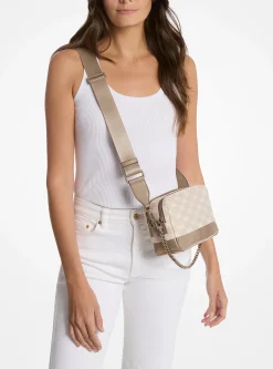Bolsa a tiracolo para câmara em pele e jacquard com o logótipo em dois tons Bryant média | Michael Kors [PT]