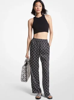 Calças de pijama em cetim com estampado de logótipo Empire | Michael Kors [PT]