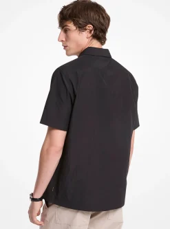 Camisa com meio fecho de correr em mistura de algodão enrugado | Michael Kors [PT]