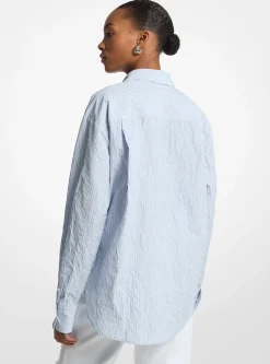 Camisa em popelina de algodão enrugado às riscas | Michael Kors [PT]