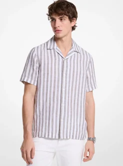 Camisa às riscas em mistura de linho e algodão | Michael Kors [PT]