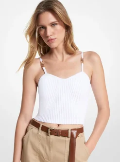 Camisola de alças curta de viscose canelada elástica | Michael Kors [PT]