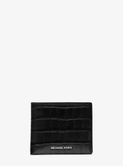Carteira dobrável em pele com motivo de crocodilo em relevo Hudson | Michael Kors [PT]