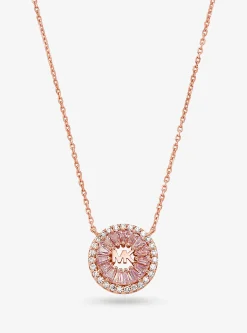Colar com disco com incrustações em prata de lei banhada a ouro rosa 14K | Michael Kors [PT]