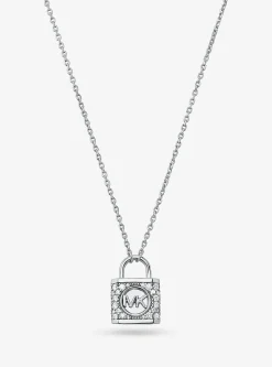 Colar com medalhão com incrustações em prata de lei banhada a metal precioso | Michael Kors [PT]
