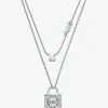 Colar de camadas com cadeado com incrustações em prata de lei banhada a metal precioso | Michael Kors [PT]