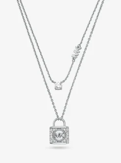Colar de camadas com cadeado com incrustações em prata de lei banhada a metal precioso | Michael Kors [PT]