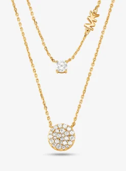 Colar de camadas com disco com incrustações em prata de lei com banho de metal precioso | Michael Kors [PT]