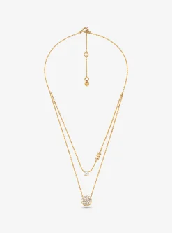Colar de camadas com disco com incrustações em prata de lei com banho de metal precioso | Michael Kors [PT]