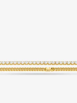 Colar de ténis de corrente de elos dupla em latão banhado em metal precioso | Michael Kors [PT]