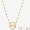Conjunto de brincos curtos e colar com pingente com logótipo com incrustações em prata de lei banhada a ouro rosa de 14K | Michael Kors [PT]