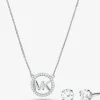 Conjunto de brincos curtos e colar com pingente com logótipo com incrustações em prata de lei banhada a ouro rosa de 14K | Michael Kors [PT]