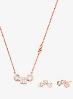 Conjunto de colar em zircónia cúbica e brincos curtos banhado a metal precioso | Michael Kors [PT]