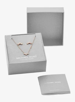Conjunto de colar em zircónia cúbica e brincos curtos banhado a metal precioso | Michael Kors [PT]