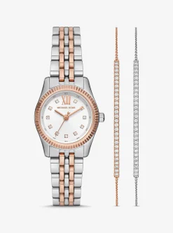 Conjunto de relógio e pulseira com fecho deslizante Lexington prateados com incrustações | Michael Kors [PT]