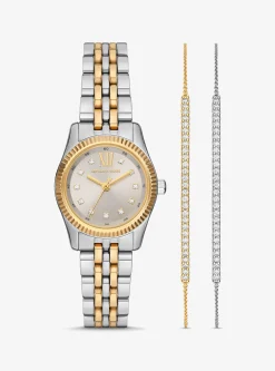 Conjunto de relógio e pulseira com fecho deslizante Lexington prateados com incrustações | Michael Kors [PT]