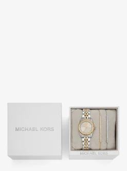 Conjunto de relógio e pulseira com fecho deslizante Lexington prateados com incrustações | Michael Kors [PT]