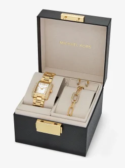 Conjunto-presente bijuteria e relógio dourado Emery pequeno | Michael Kors [PT]