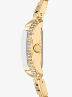 Conjunto-presente de relógio e pulseira em dourado-rosa com incrustações Emery mini | Michael Kors [PT]