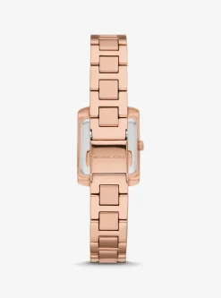 Conjunto-presente de relógio e pulseira em dourado-rosa com incrustações Emery mini | Michael Kors [PT]