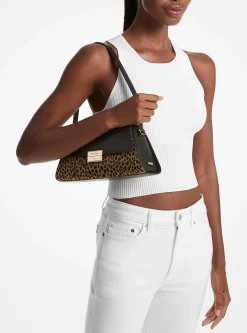Mala de ombro em pele e pelo de bezerro com estampado de leopardo Ludlow média | Michael Kors [PT]