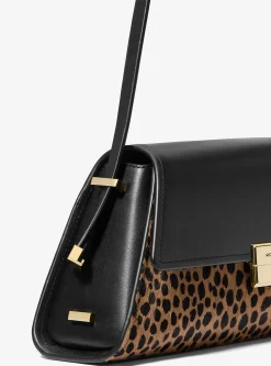 Mala de ombro em pele e pelo de bezerro com estampado de leopardo Ludlow média | Michael Kors [PT]