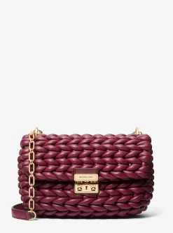 Mala de ombro em pele entrançada à mão Tribeca grande | Michael Kors [PT]