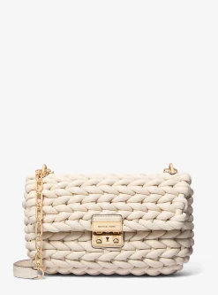 Mala de ombro em pele entrançada à mão Tribeca grande | Michael Kors [PT]