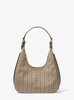 Mala de ombro hobo com logótipo MK2000 em jacquard Nolita pequena | Michael Kors [PT]