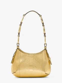 Mala de ombro hobo em pele com motivo de pitão em relevo metalizada Bardot mini | Michael Kors [PT]