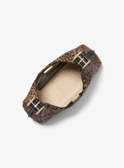 Mala de ombro hobo em pelo de bezerro com estampado de leopardo Nolita pequena | Michael Kors [PT]