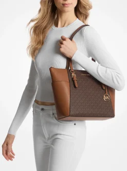 Mala tote com fecho de correr superior em pele com logótipo Charlotte grande | Michael Kors [PT]