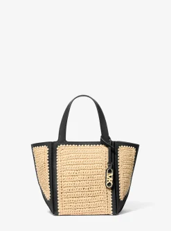 Mala tote em pele e palha tricotada à mão Jordi pequena | Michael Kors [PT]