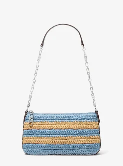 Pochette de corrente de elos em palha tricotada à mão às riscas Empire média | Michael Kors [PT]