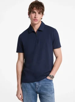 Polo com fecho de correr em piqué em mistura de algodão | Michael Kors [PT]