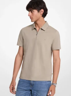 Polo com fecho de correr em piqué em mistura de algodão | Michael Kors [PT]