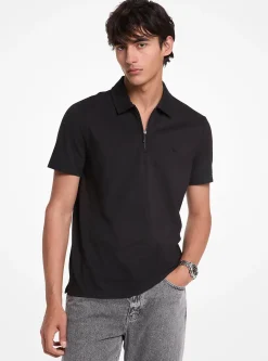 Polo com fecho de correr em piqué em mistura de algodão | Michael Kors [PT]