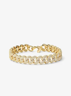 Pulseira achatada com incrustações em prata de lei banhada a metal precioso | Michael Kors [PT]